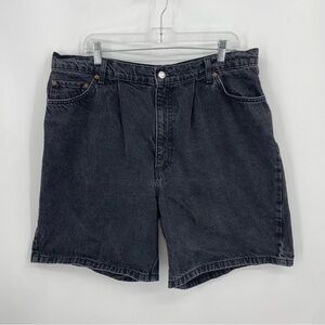 ASOS High Waist Dad Black Denim Shorts Sz 14 Mom Pleated 8” inseam